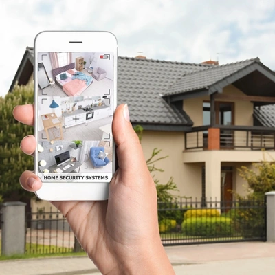 Raleigh vivint phone display of cctv live feed in front of a house